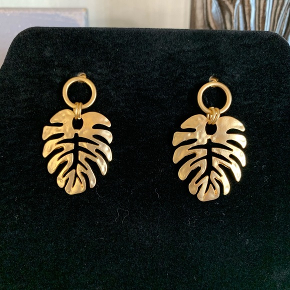 Metal plantain leaf earrings retro leaf gold - Picture 3 of 11